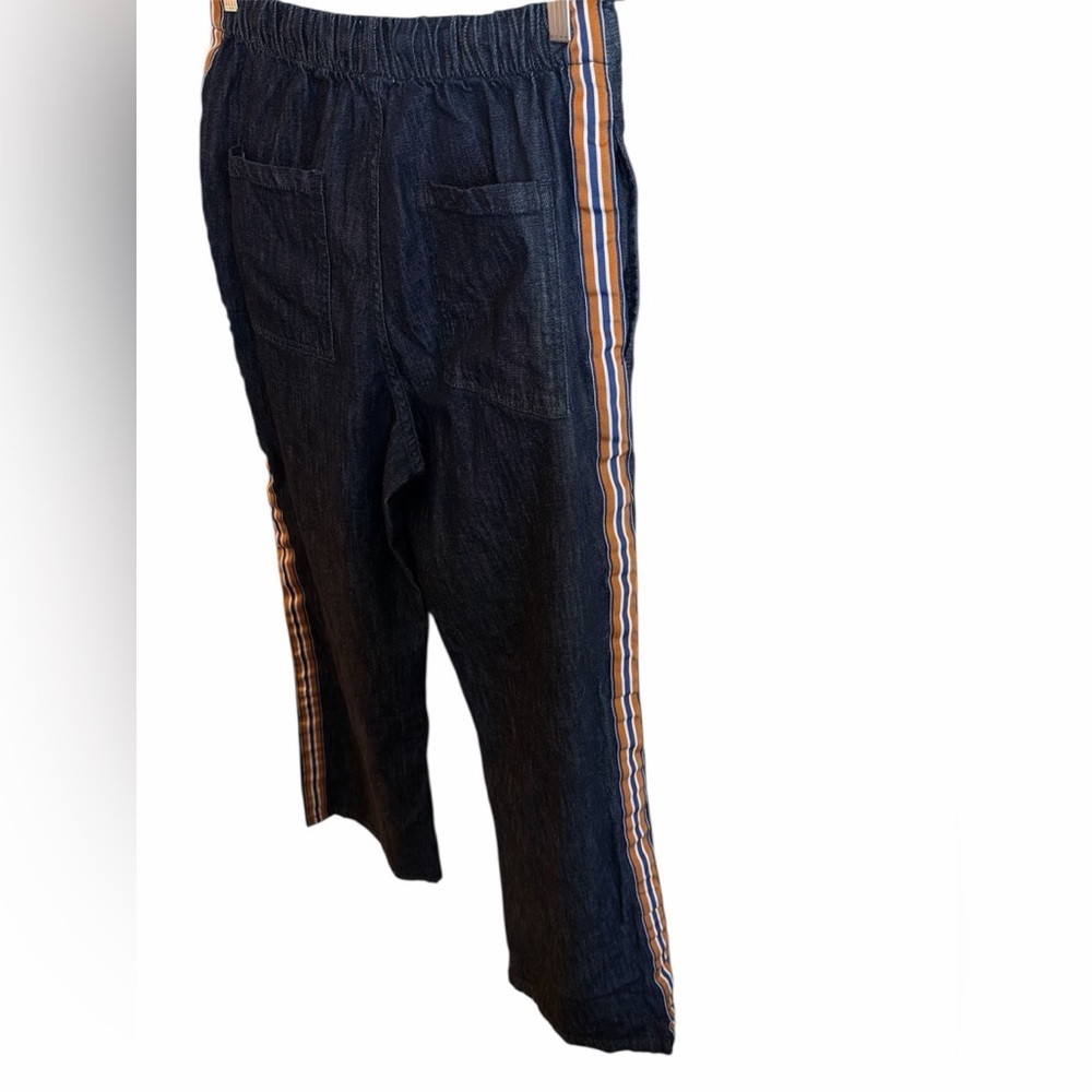 Maeve Anthropologie Wide Leg Pants Size Medium Dark Wash Pull On Striped - Picture 8 of 14